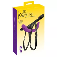   SMILE - strap-on διπλό dildo με ζώνη - σιλικόνη μωβ-μαύρο