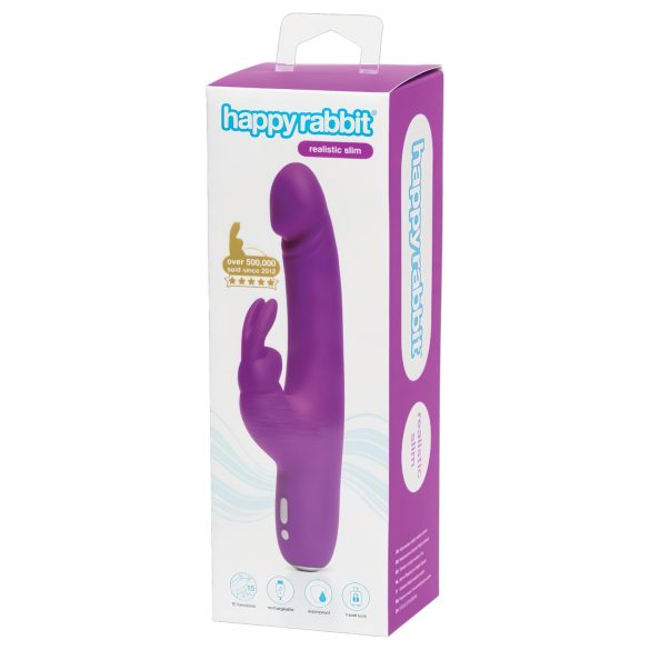 Happyrabbit Ρεαλιστικός Λεπτός - επαναφορτιζόμενος δονητής με κλειτοριδικό βραχίονα (μωβ)