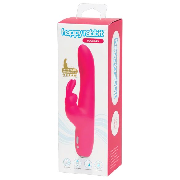 Happyrabbit Curve Slim - αδιάβροχος δονητής με κλειτοριδικό βραχίονα (ροζ)