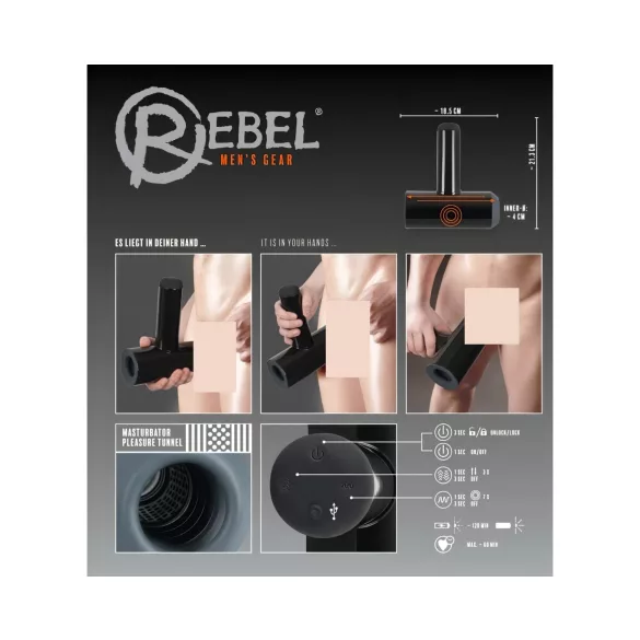 Rebel - ανδρικό masturbator με δόνηση & κίνηση πάνω-κάτω - μαύρο