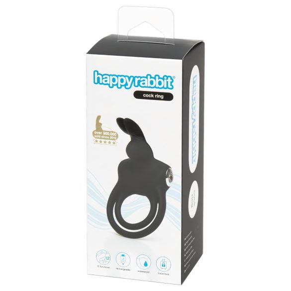 Happyrabbit Cock - αδιάβροχο, επαναφορτιζόμενο δαχτυλίδι πέους και όρχεων (μαύρο)