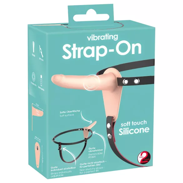 You2Toys - strap-on δονητής με ιμάντα - επαναφορτιζόμενος - φυσικό χρώμα