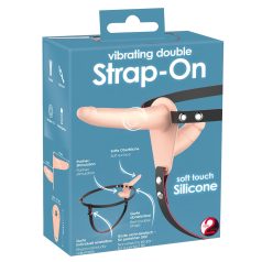   You2Toys - strap-on διπλός δονητής - γυναικεία χρήση - φυσικό χρώμα