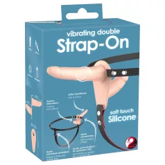   You2Toys - strap-on διπλός δονητής - γυναικεία χρήση - φυσικό χρώμα