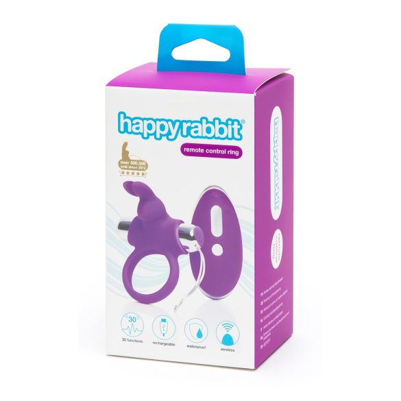 Happyrabbit - Δονητικό, ραδιοφωνικό δαχτυλίδι πέους (μωβ-ασημί)
