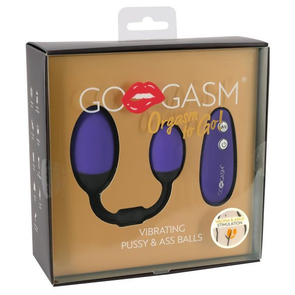 GoGasm Pussy & Ass - δονούμενο δίδυμο αυγών (μοβ-μαύρο)