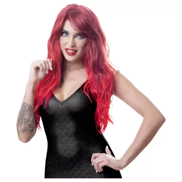 Cottelli - περούκα μακριά κυματιστή με φράντζα - κόκκινο