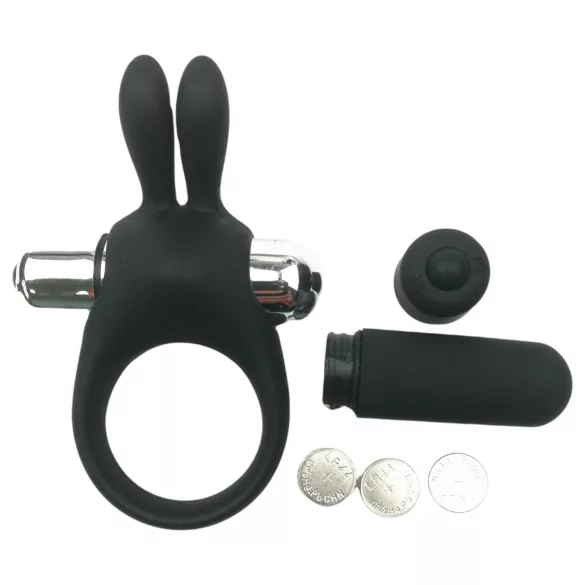 Pulselock Vantr - δονητικός δακτύλιος πέους με λαγουδάκι (μαύρο) - 30mm