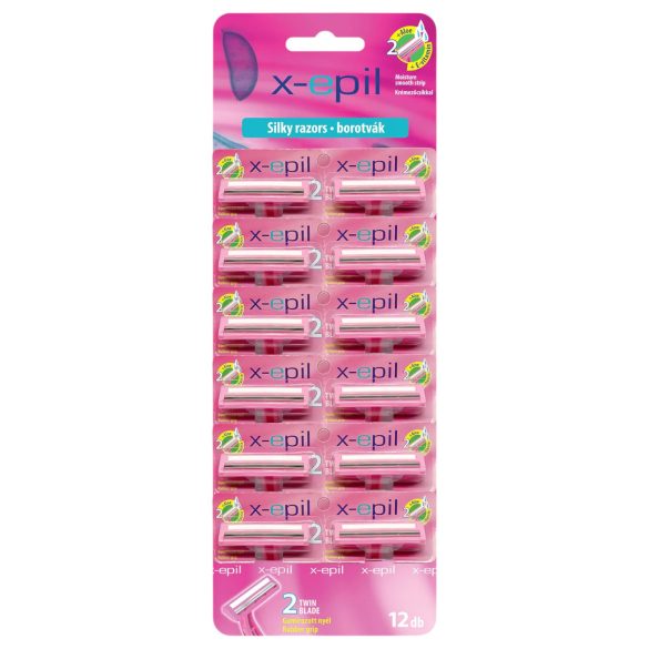 X-Epil Silky - Ξυραφάκια με 2 λεπίδες και λαβή από καουτσούκ (12 τεμ.)
