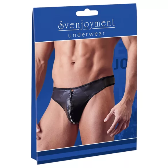 Svenjoyment - ανδρικό στρινγκ με στρας και φερμουάρ - μαύρο - λάμψη - M