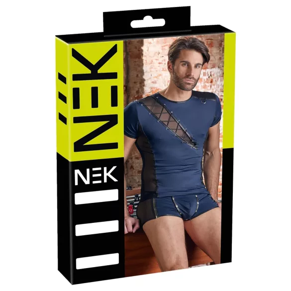 NEK - ανδρικό τοπ με δαντέλα και κορδόνια - μαύρο/μπλε - M