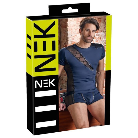 NEK - Μαύρη κορσέ-διάφανη επένδυση ανδρική μπλούζα (μπλε) - L