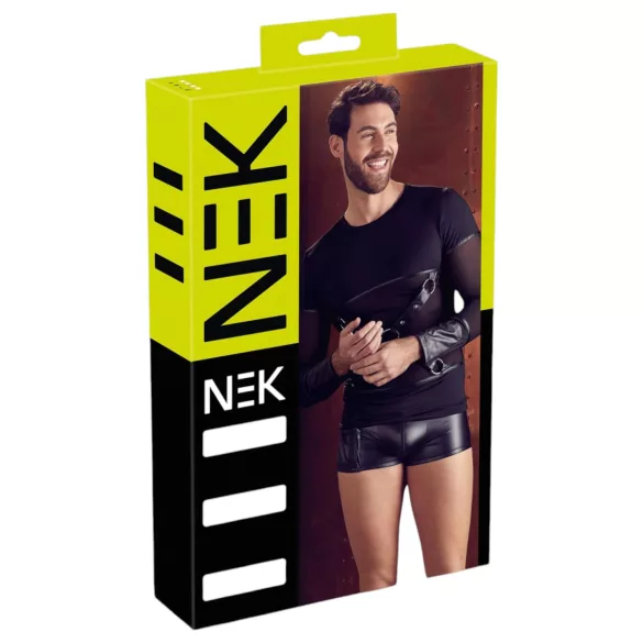 NEK - Σταυρωτό πανωφόρι με μακριά μανίκια για άνδρες (μαύρο) - L