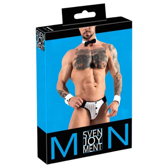 Svenjoyment - ανδρικό εσώρουχο tanga σετ σερβιτόρου - μαύρο λευκό - L