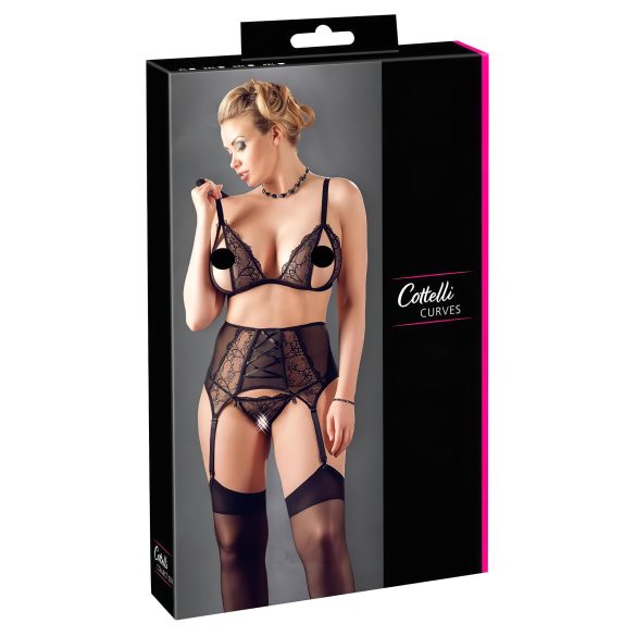 Cottelli Plus Size - Μαύρο τρίο δαντελένιων εσωρούχων