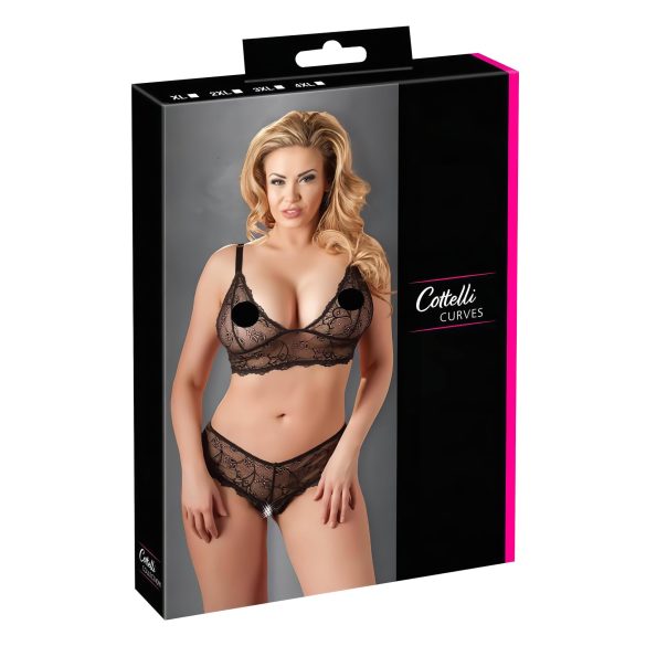 Cottelli Plus Size - δαντελένιο σετ σουτιέν (μαύρο) - XXL