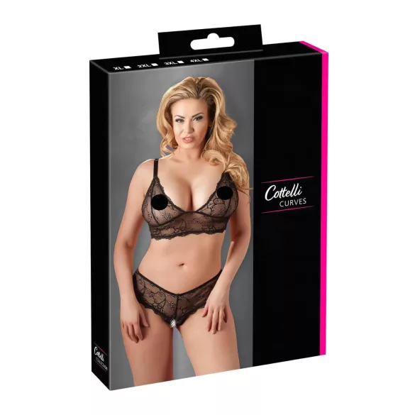 Cottelli Plus Size - σετ δαντελένιο σουτιέν για γυναίκα - μαύρο - XXL