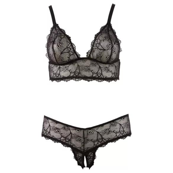 Cottelli Plus Size - σετ δαντελένιο σουτιέν για γυναίκα - μαύρο - XXL