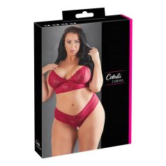   Cottelli Plus Size - σετ εσώρουχα δαντέλα για γυναίκα - κόκκινο - 2XL