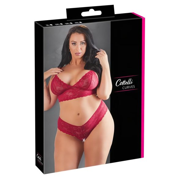 Cottelli Plus Size - απαλό δαντελένιο σετ σουτιέν (κόκκινο) - 2XL