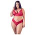 Cottelli Plus Size - απαλό δαντελένιο σετ σουτιέν (κόκκινο) - 2XL