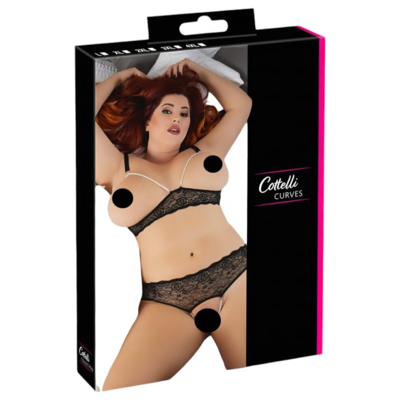 Cottelli Plus Size - Μαύρο σετ σουτιέν με χάντρες - XL