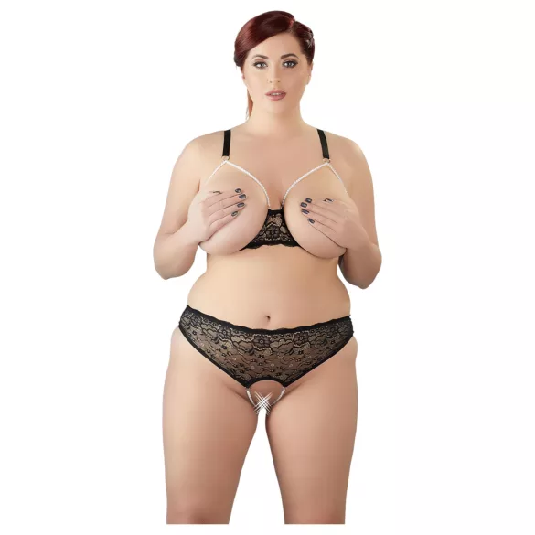 Cottelli Plus Size - σετ σουτιέν με πέρλες - μαύρο - 2XL