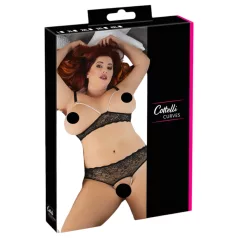   Cottelli Plus Size - σετ σουτιέν με πέρλες - μαύρο - 3XL