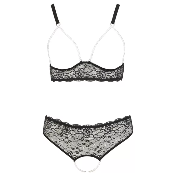 Cottelli Plus Size - σετ σουτιέν με πέρλες - μαύρο - 3XL