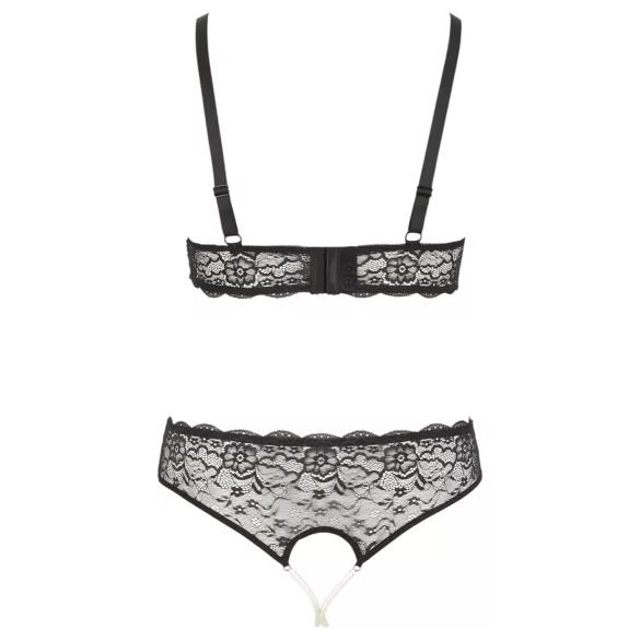 Cottelli Plus Size - σετ σουτιέν με πέρλες - μαύρο - 4XL