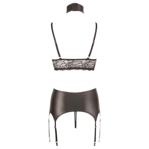 Cottelli Bondage - σετ εσωρούχων δαντέλα γυαλιστερό 4 τεμαχίων - L