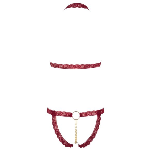 Cottelli - σετ ερωτικό με ανοιχτό σουτιέν και μεταλλικούς κρίκους - κόκκινο