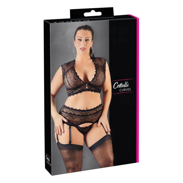 Cottelli Plus Size - Μαύρο σύνολο δαντέλας με στρας