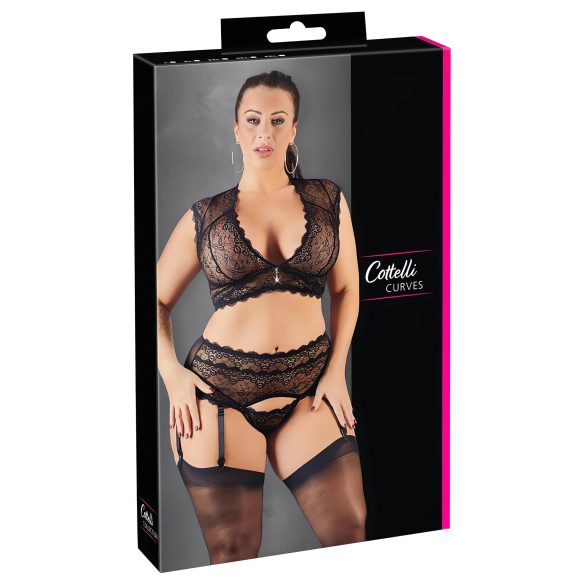 Cottelli Plus Size - Μαύρο σύνολο δαντέλας με στρας - 2XL