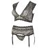 Cottelli Plus Size - Μαύρο σύνολο δαντέλας με στρας - 3XL