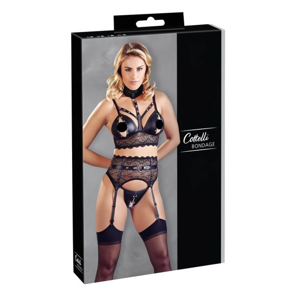 Cottelli Bondage: Μαύρο σετ εσωρούχων με δαντέλα & χειροπέδες