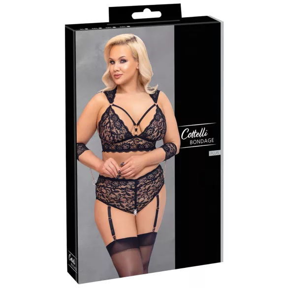 Cottelli Bondage Plus Size - δαντελένιο σετ σουτιέν (μαύρο)