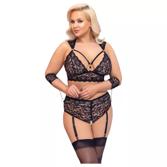 Cottelli Bondage Plus Size - δαντελένιο σετ σουτιέν (μαύρο)