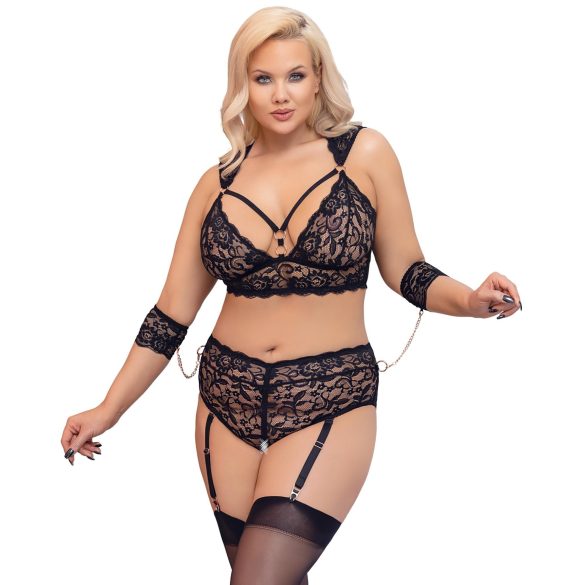 Cottelli Bondage Plus Size - δαντελένιο σετ σουτιέν (μαύρο) - 4XL