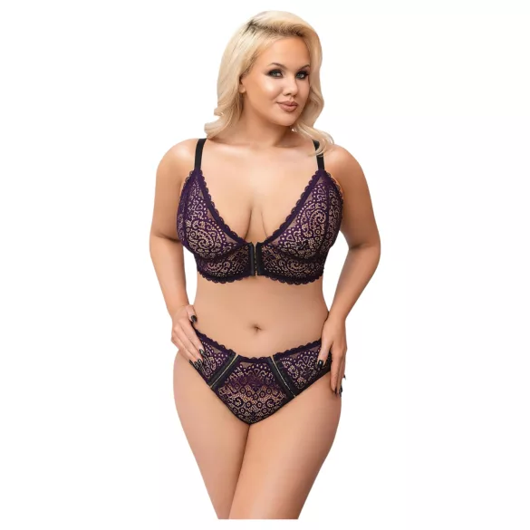 Cottelli Plus Size - διάφανο σετ σουτιέν με σχέδιο (μωβ)