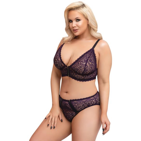 Cottelli Plus Size - διάφανο σετ σουτιέν με σχέδιο (μωβ)