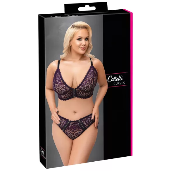 Cottelli Plus Size - διάφανο σετ σουτιέν με σχέδιο (μωβ) - 2XL