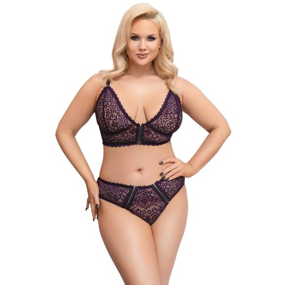 Cottelli Plus Size - διάφανο σετ σουτιέν με σχέδιο (μωβ) - 2XL