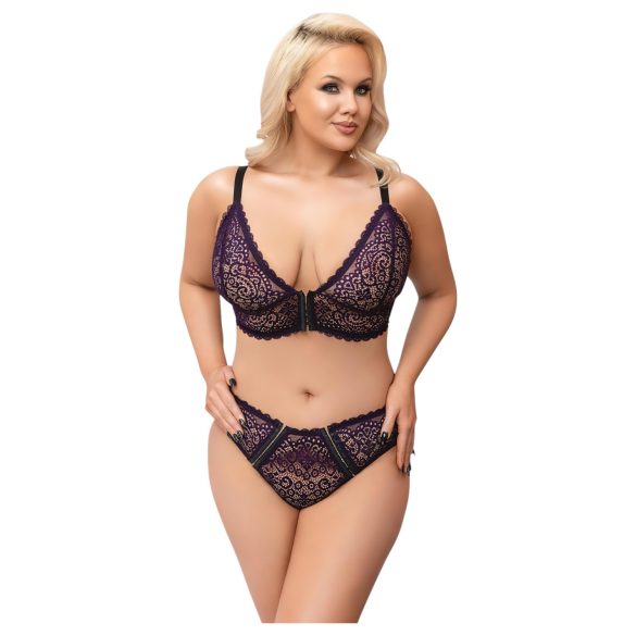 Cottelli Plus Size - διάφανο σετ σουτιέν με σχέδιο (μωβ) - 2XL
