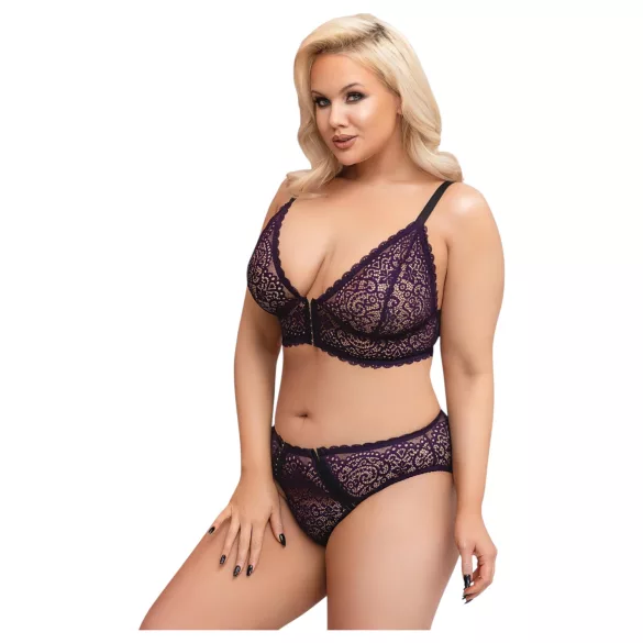 Cottelli Plus Size - διάφανο σετ σουτιέν με σχέδιο (μωβ) - 2XL