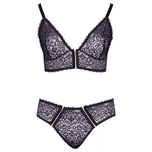 Cottelli Plus Size - διάφανο σετ σουτιέν με σχέδιο (μωβ) - 2XL