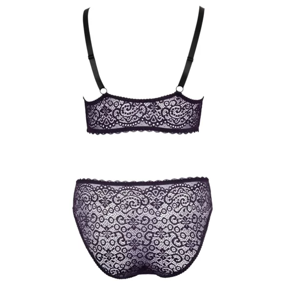 Cottelli Plus Size - διάφανο σετ σουτιέν με σχέδιο (μωβ) - 2XL