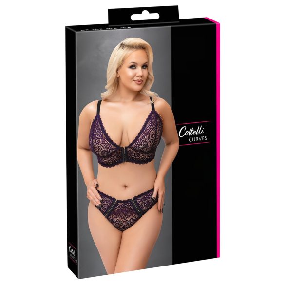 Cottelli Plus Size - Διαφανές σετ σουτιέν με σχέδια (μωβ) - 4XL