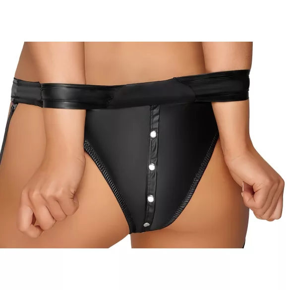 Cottelli Bondage - γυαλιστερό σετ σουτιέν με χειροπέδες (μαύρο) - M
