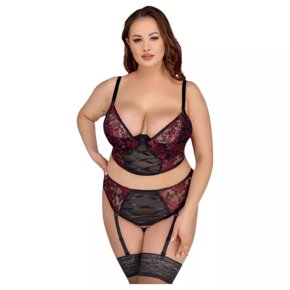 Cottelli Plus Size - σετ σουτιέν με ρυθμιζόμενες τιράντες (κόκκινο)